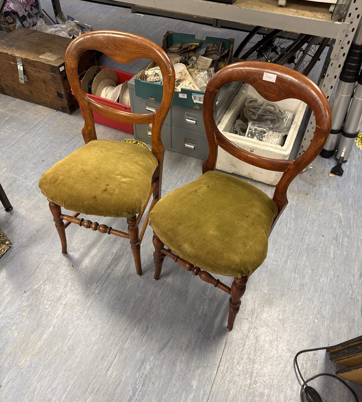 Pair of Victorian mahogany balloon backed hall chairs