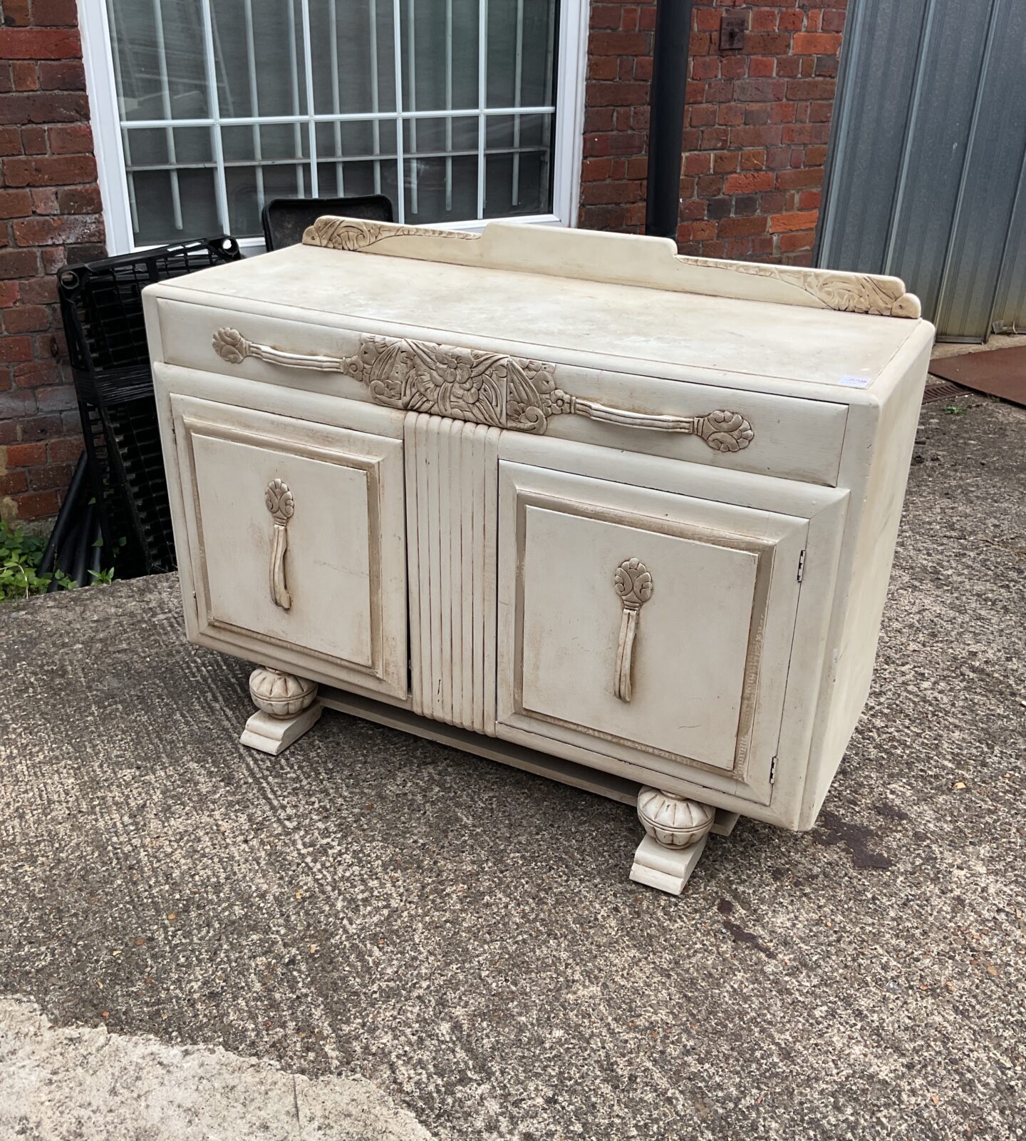 Antique french carved oak sideboard 53.5cmL X 40cmH approx