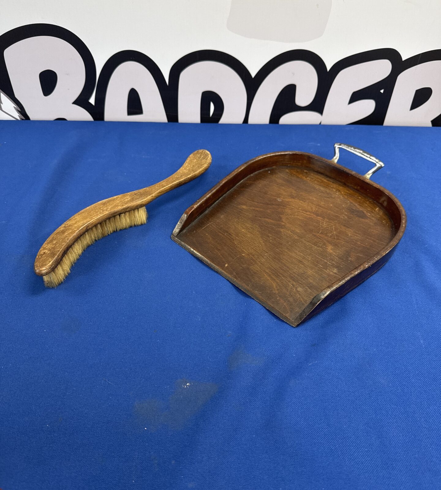 Antique small dustpan with horse hair brush