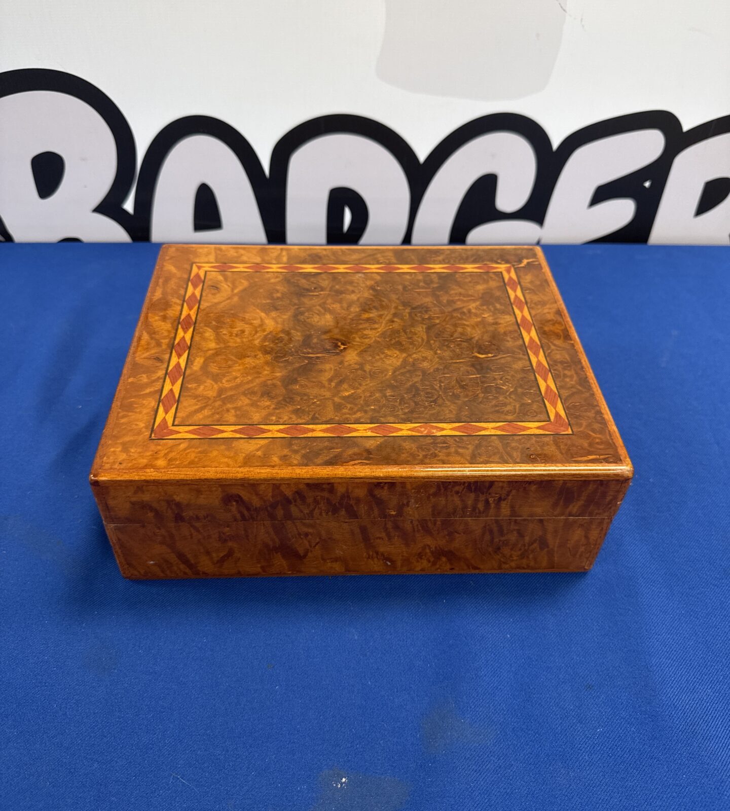 Walnut effect marquetry cigar humidor box