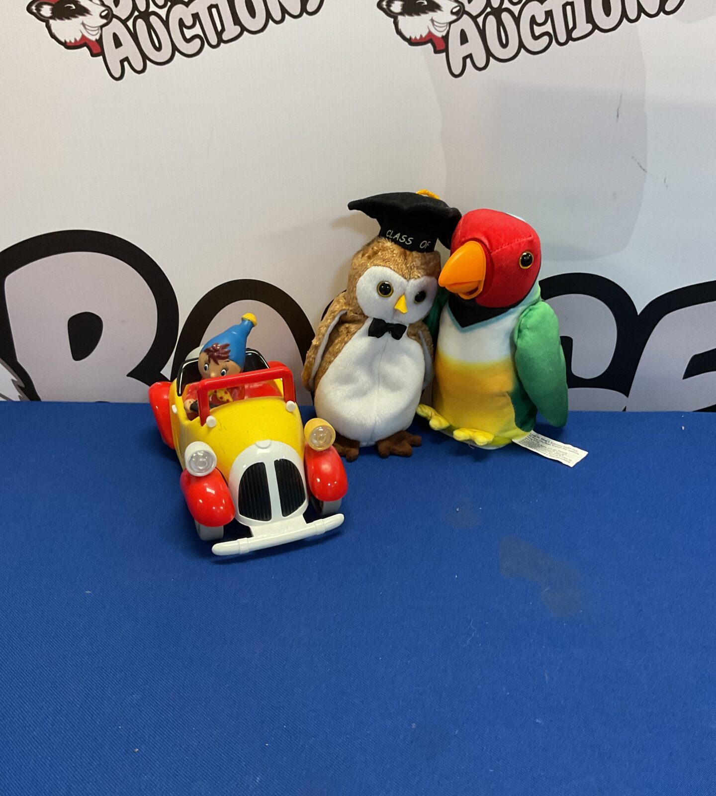 Selection of mixed toys inc dekkertoys 1992 noddys car, ty beanie plush and talking parrot