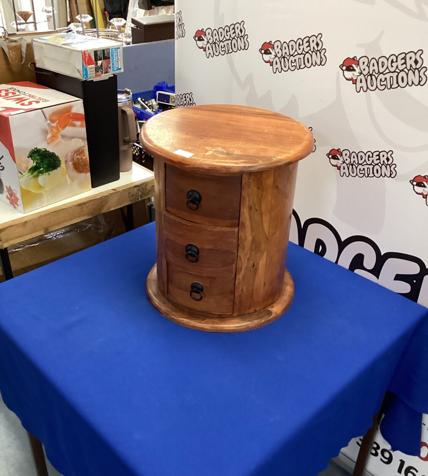 Wooden Round Table with three drawers