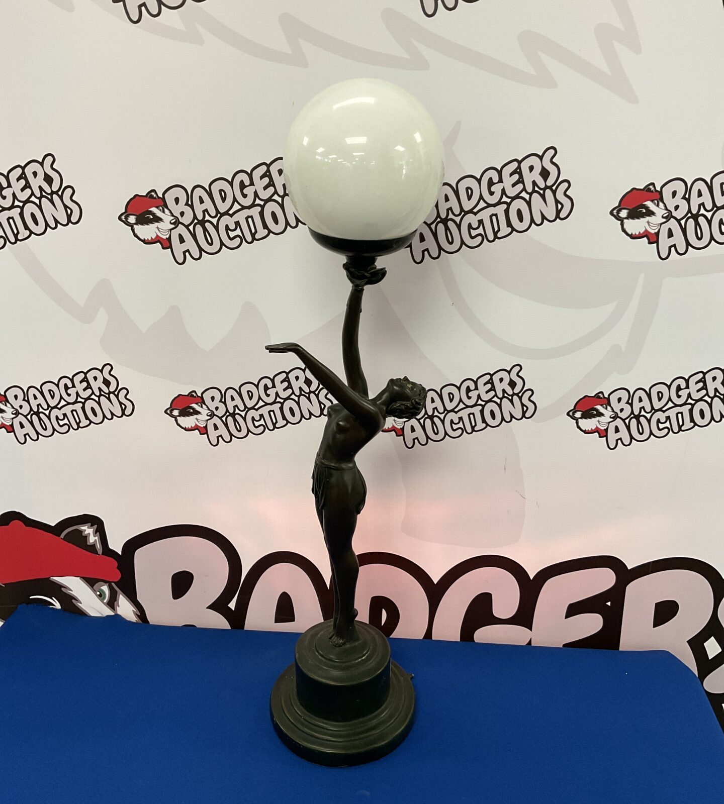 Art deco lady table lamp 25” tall (needs rewiring)