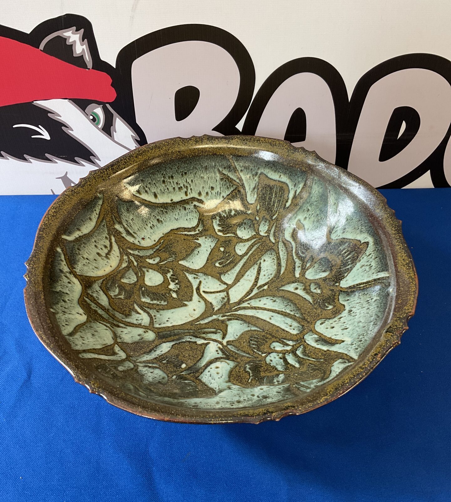 Large signed studio pottery bowl 13” diameter