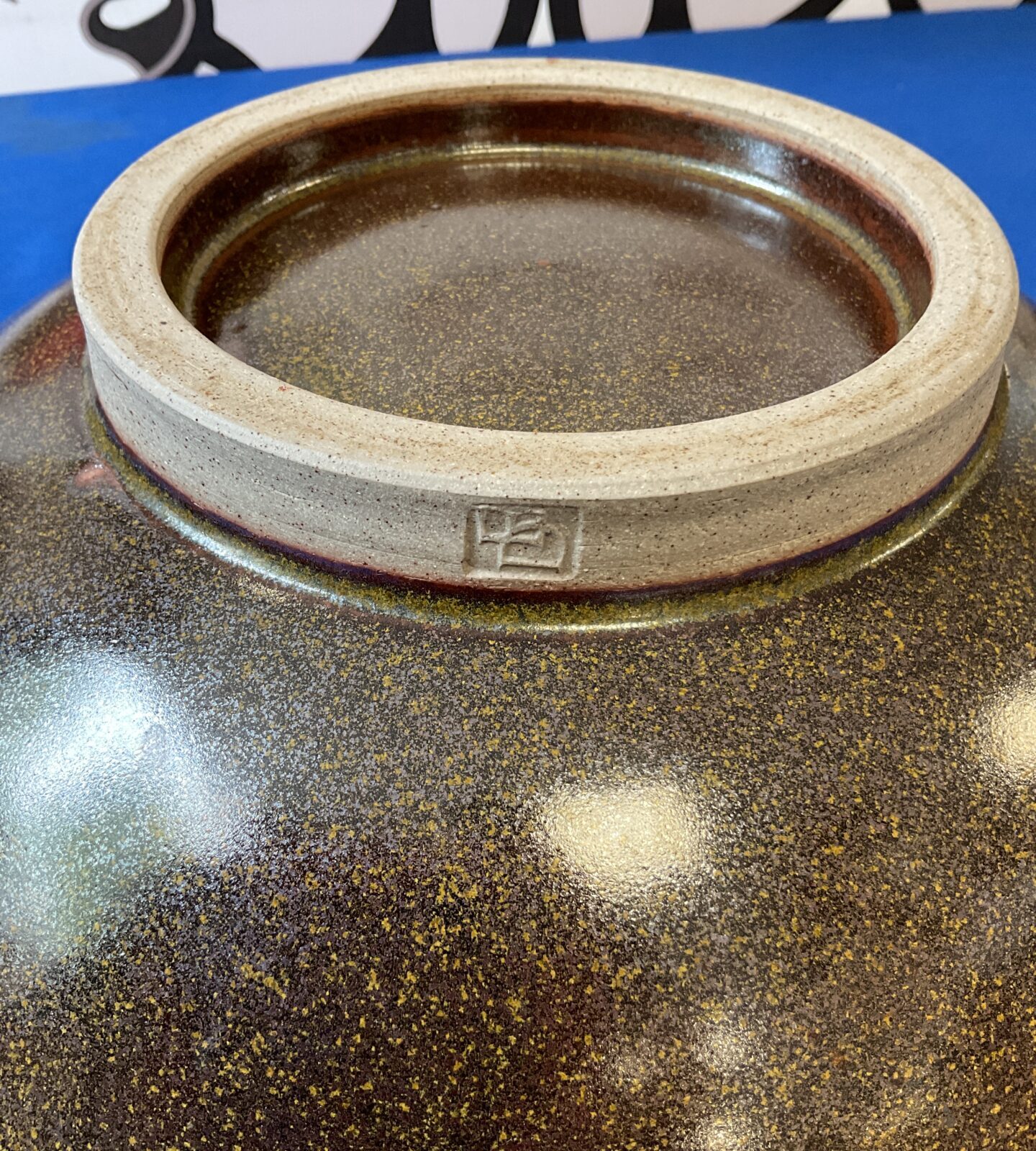 Large signed studio pottery bowl 13” diameter - Image 2