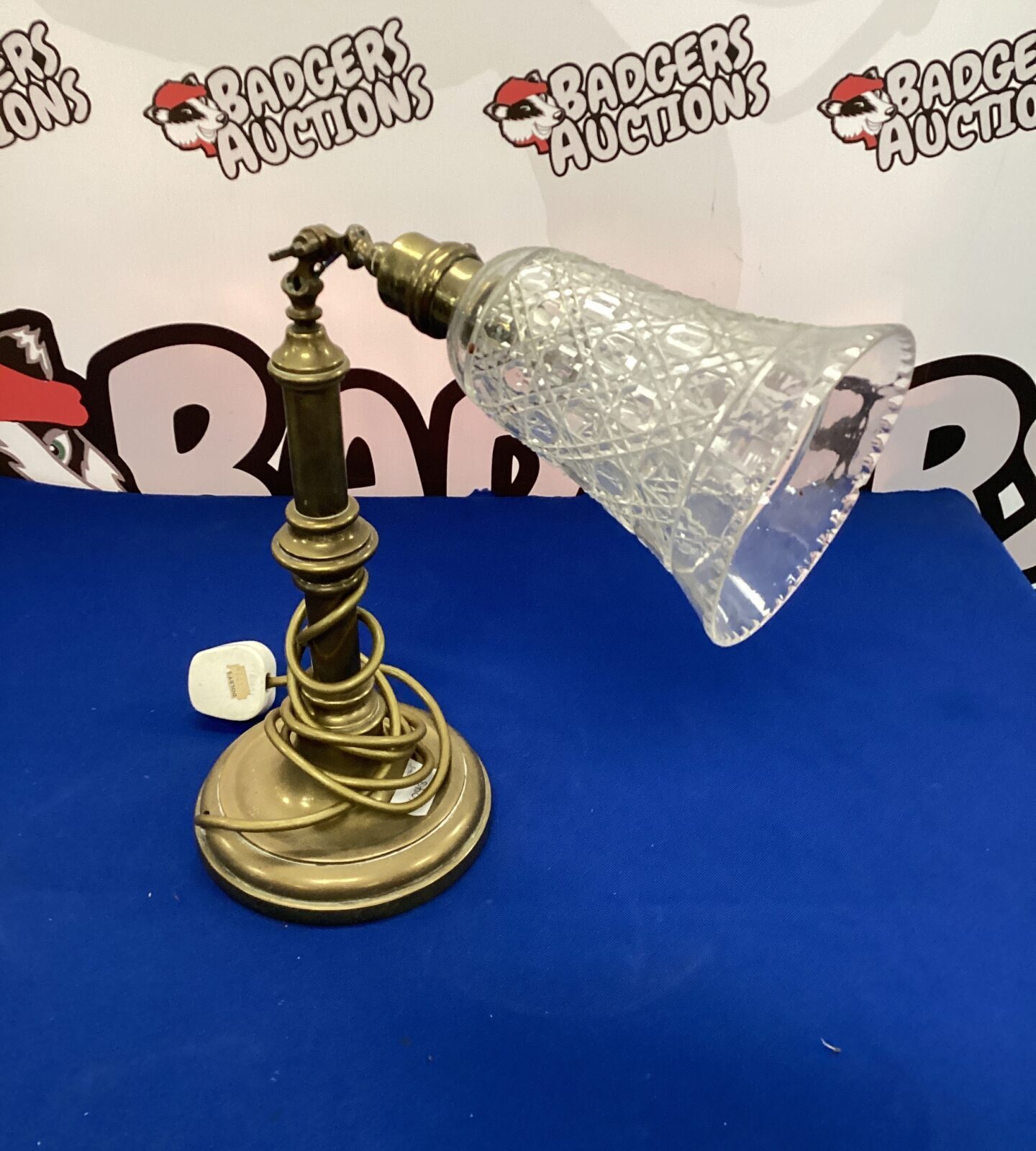 Vintage brass homemade table lamp with glass shade (needs re wiring)