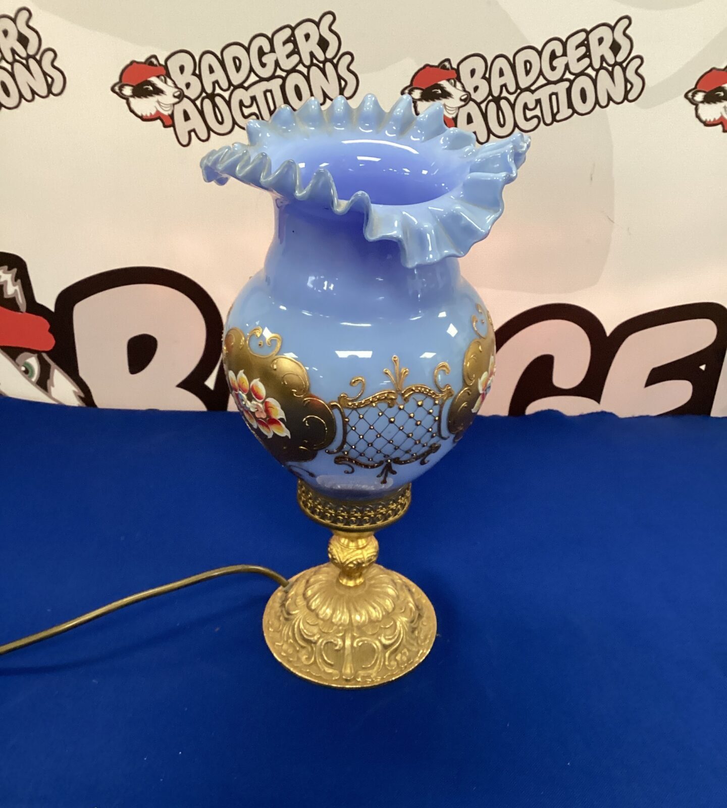 lilac faberge style glass lamp