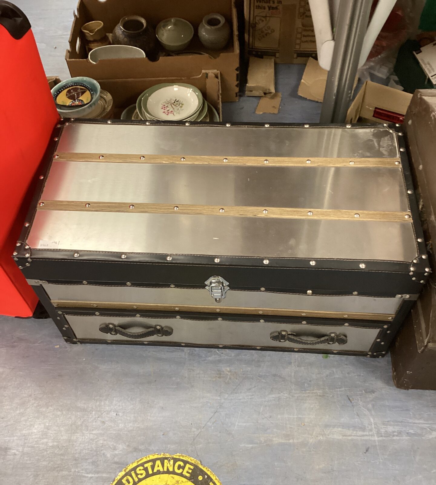 Aluminium & wood Storage trunk with one drawer L31 x W16