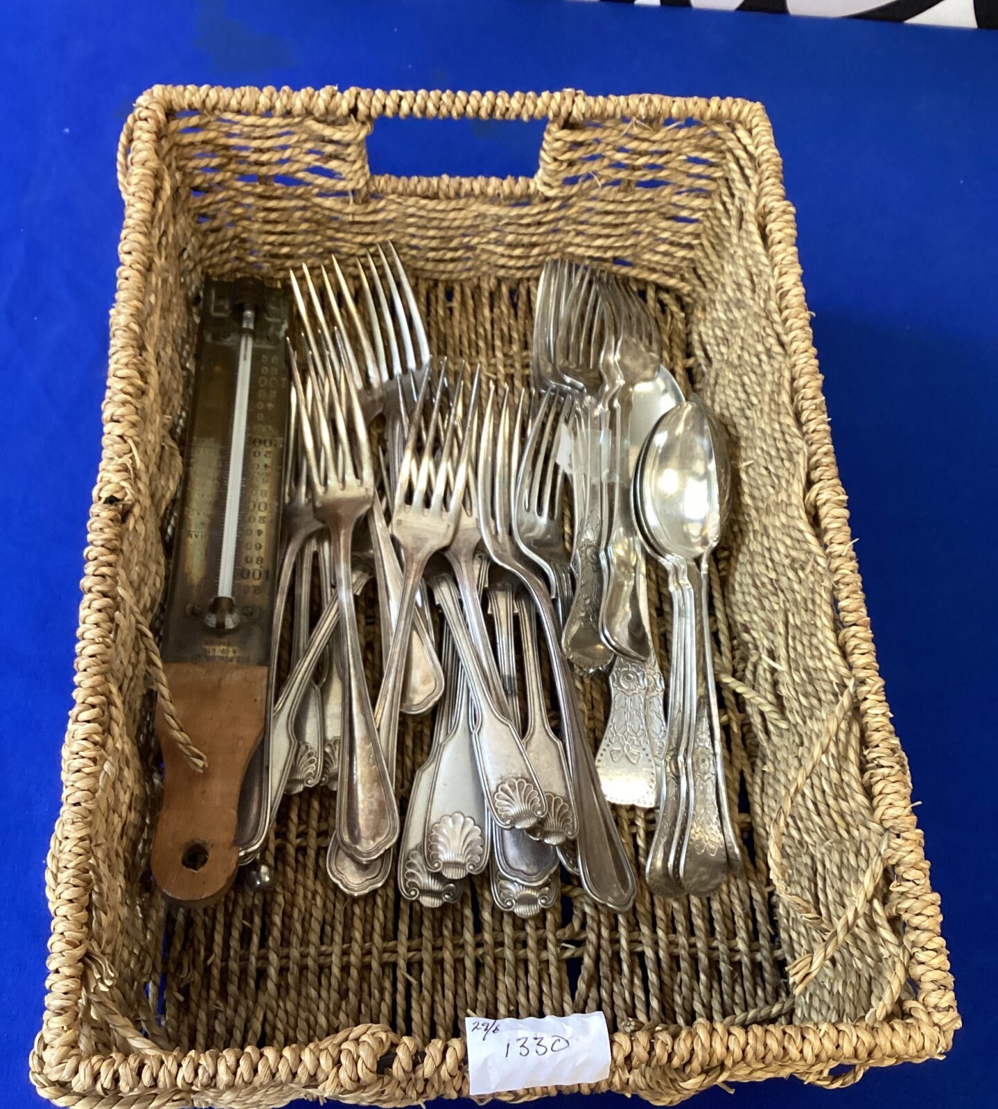 Basket of vintage Silverplate Cutlery