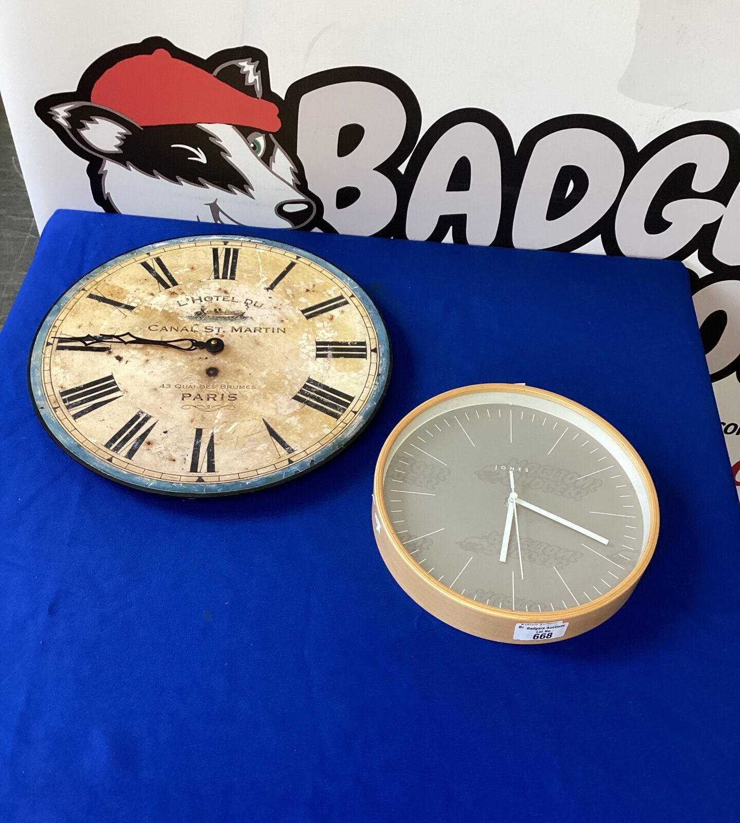 Two Wall clocks inc Jones