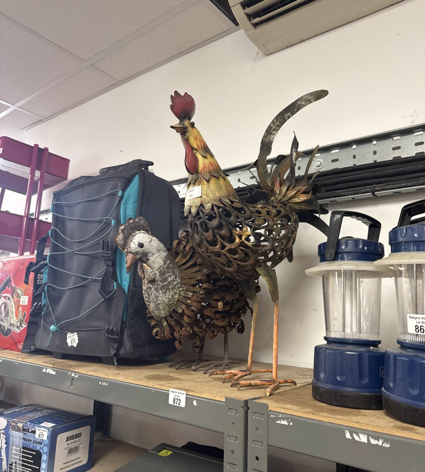 Two metal garden cockerel ornaments