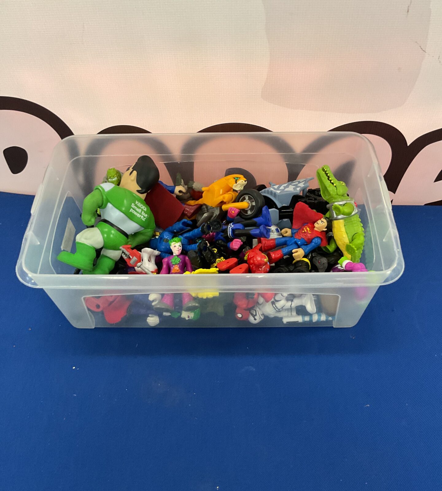 Box of imaginex figures inc dc, marvel and star wars