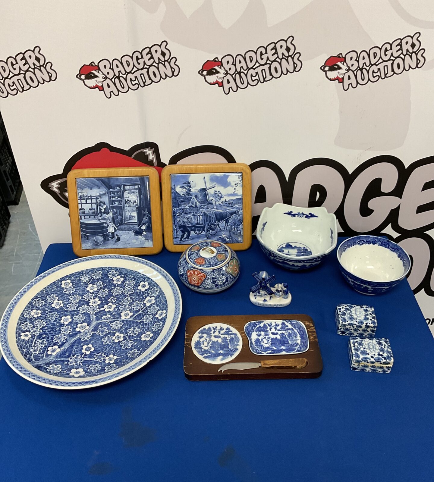 Selection of blue & white chinese china & ceramic tiles