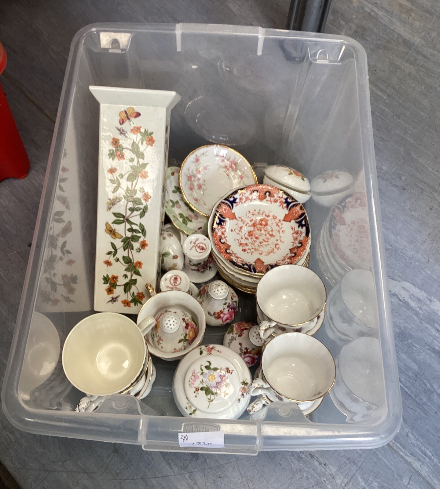 Box of mixed porcelain items inc Royal Doulton Vase