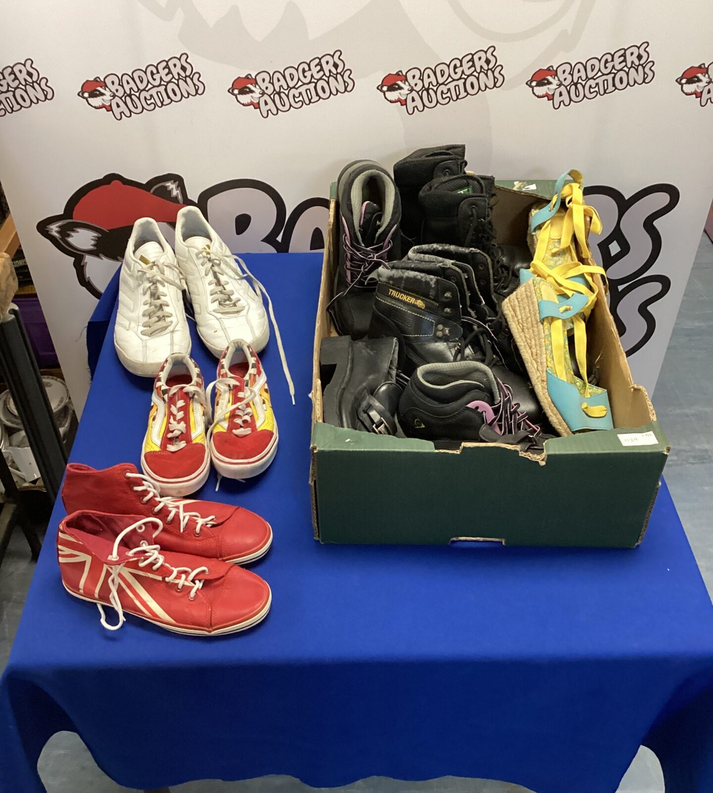 Box of assorted shoes, trainers & boots inc adidas copa size 12