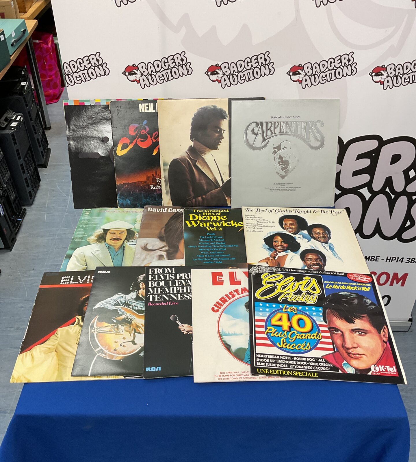 Selection of 12” vinyl records inc elvis & the carpenters