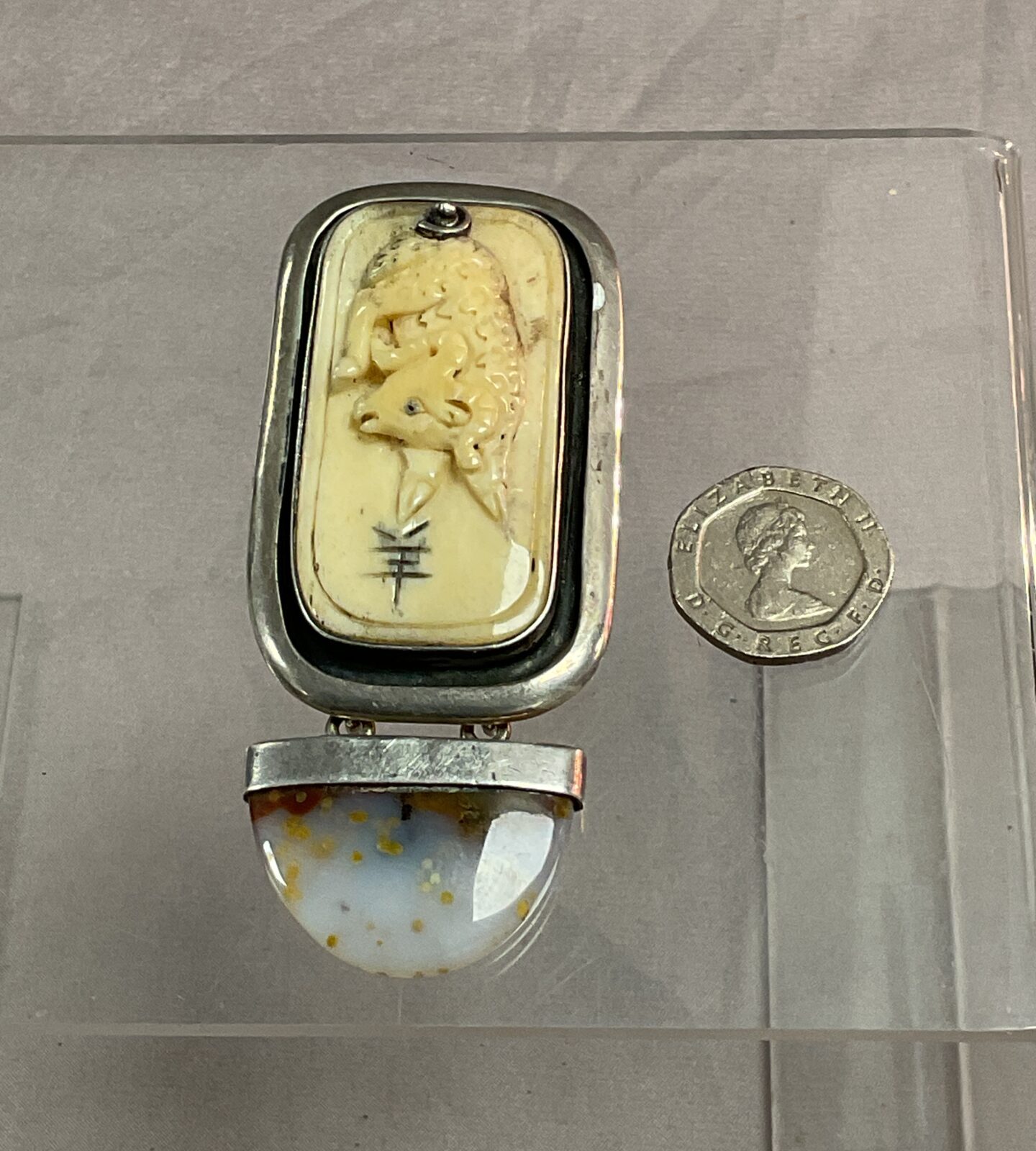 Sterling silver Chinese year of the goat pendant brooch