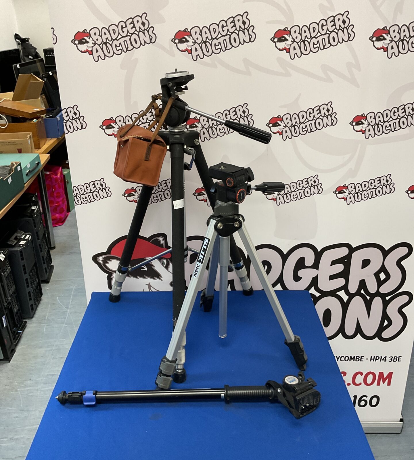 Three camera tripods & kodak box camera