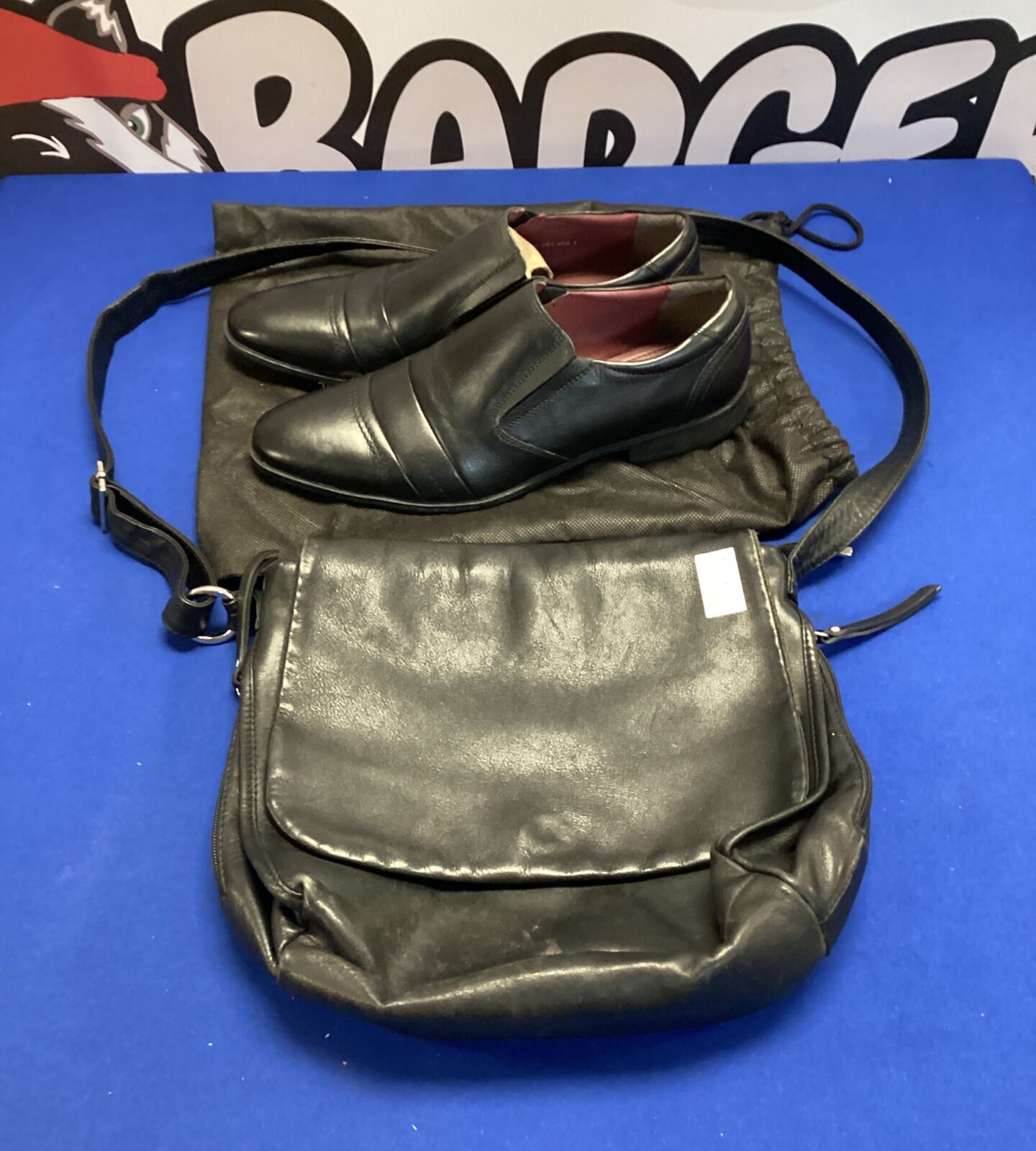 Pair of Claudio conti mens shoes size 43 & bag black leather satchel