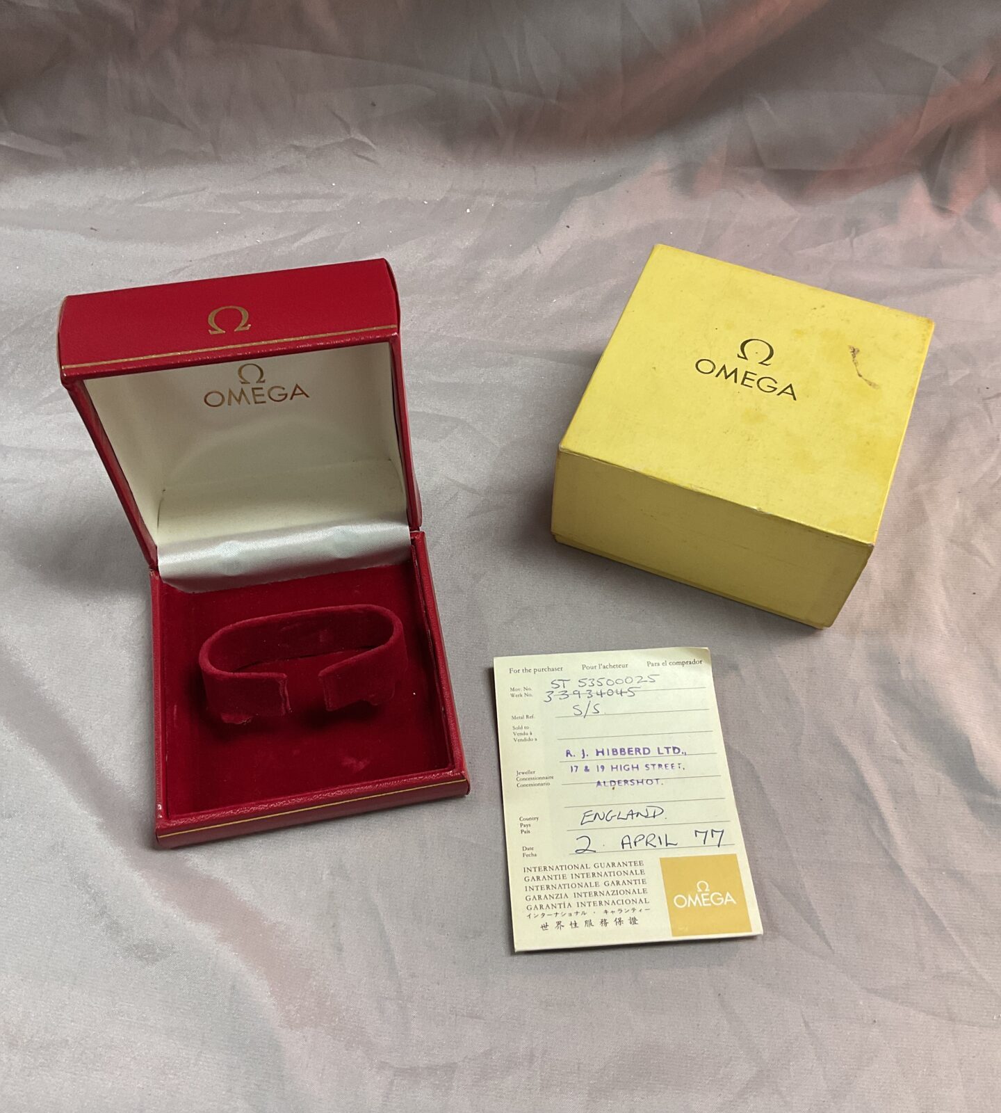 Original omega wristwatch box with papers NO WATCH