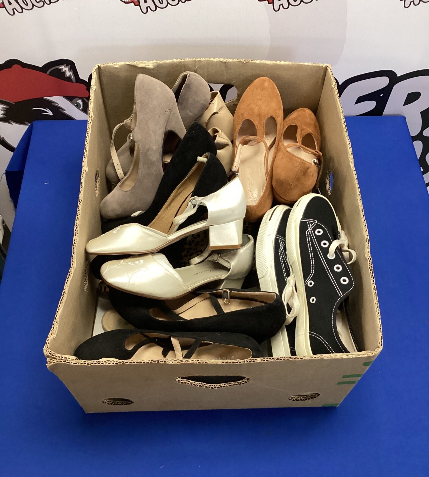Box of ladies shoes & heels