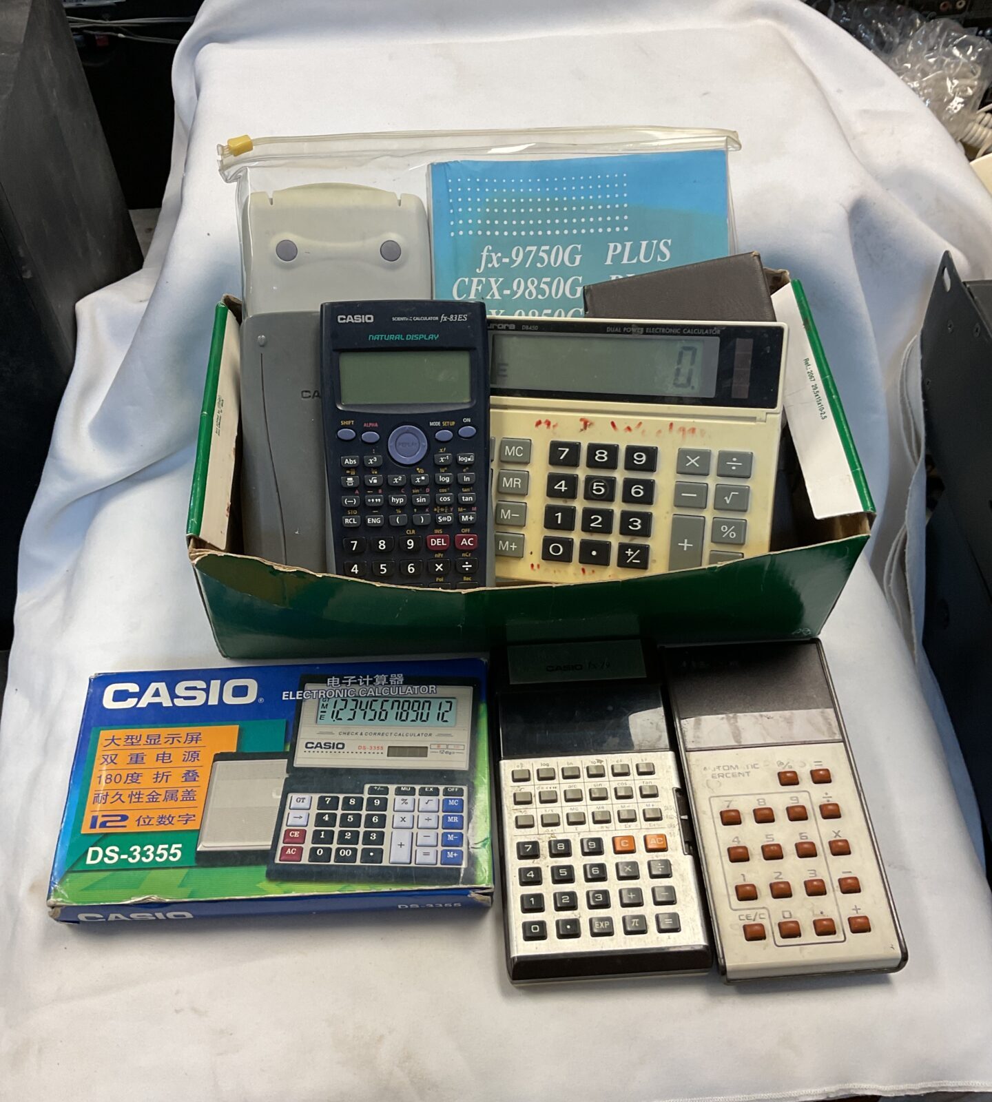 Box of retro calculators inc casio