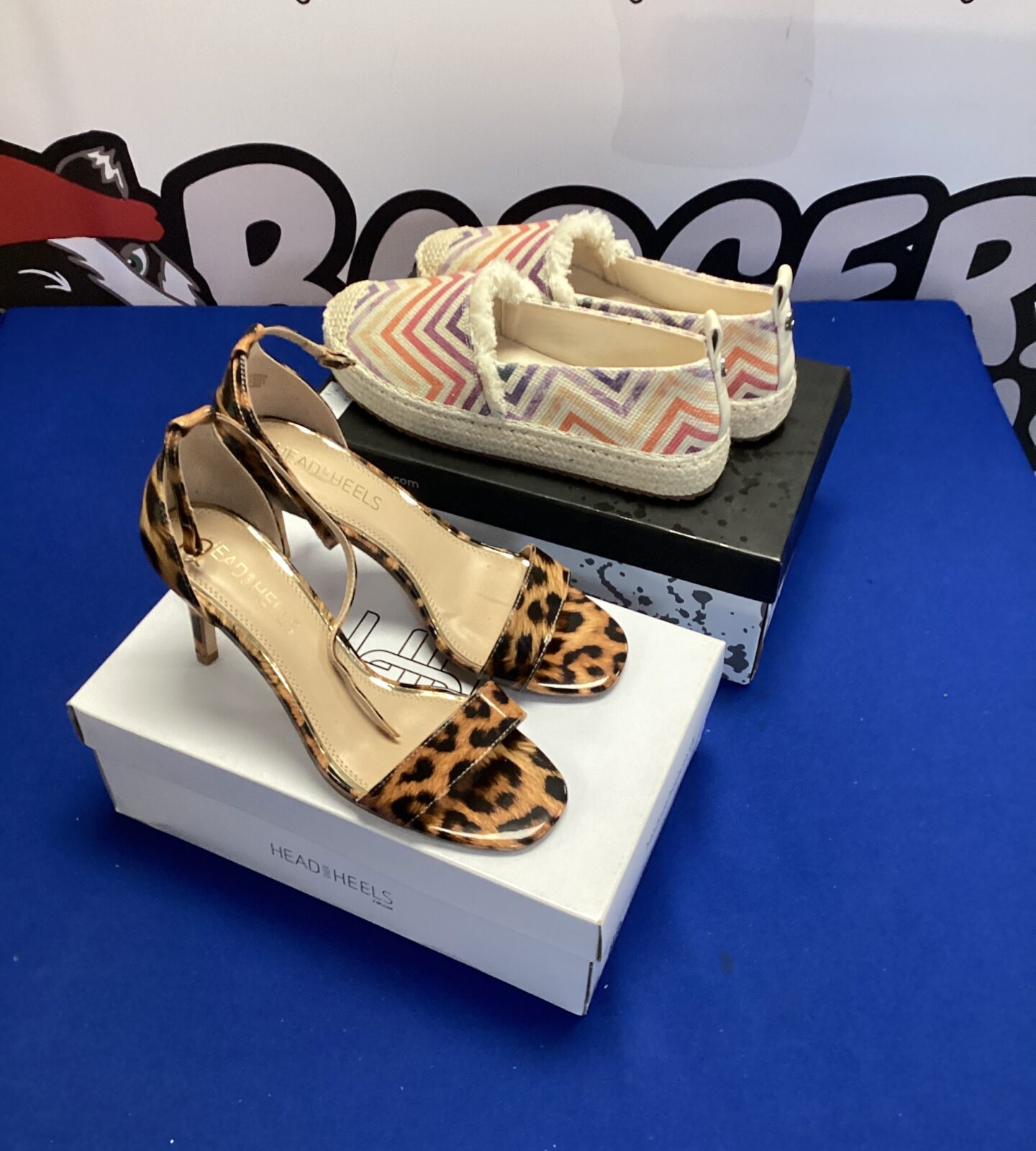 Two Pairs of moda ladies shoes inc leopard print heels & fiori slip on shoes size 38