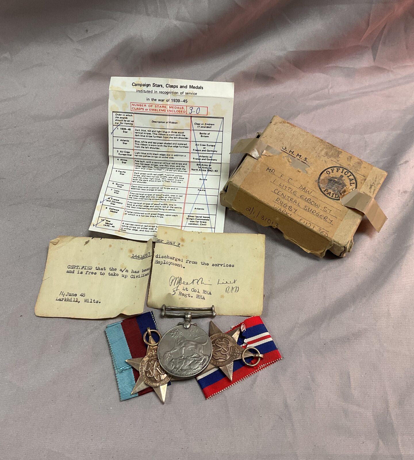 Named Boxed set of three ww2 medals 39 45 star France Germany star and war medal to