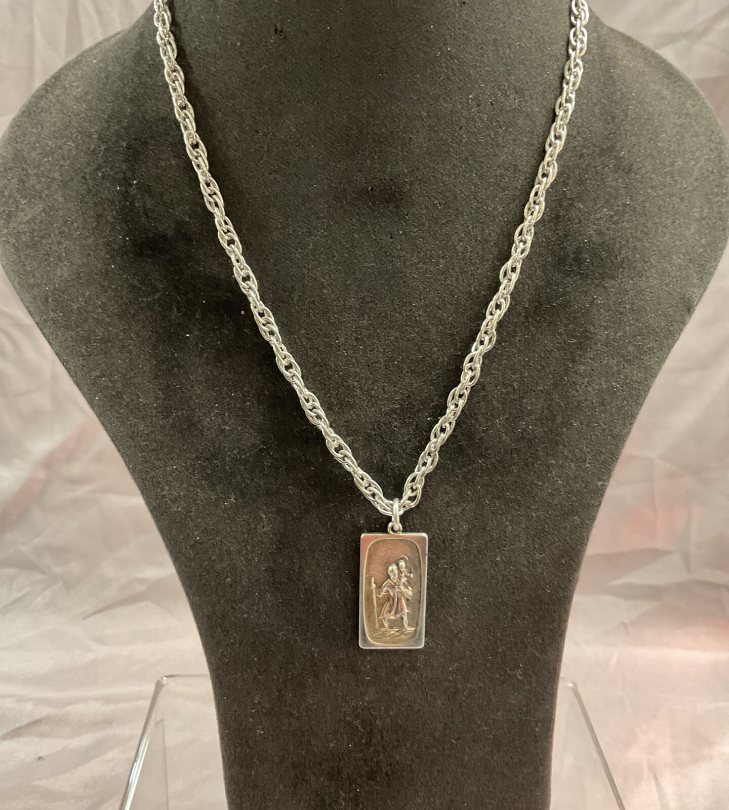 Sterling silver st Christopher pendant on 16” 925 silver chain  necklace