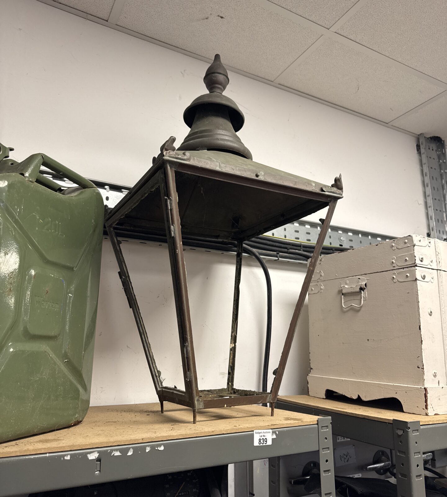 Large copper street light head for restoration - missing glass