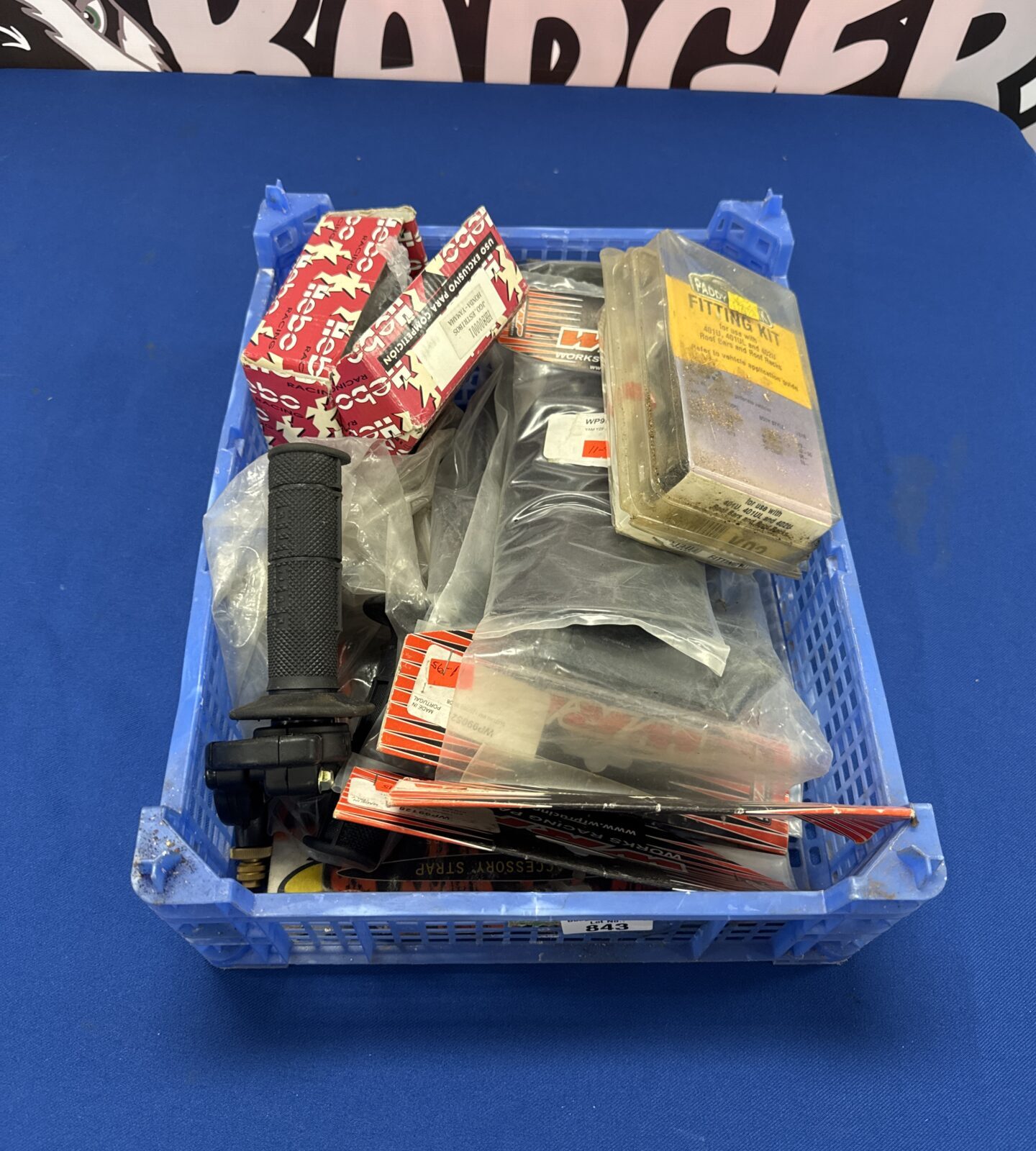 Tray of assorted motorcycle parts