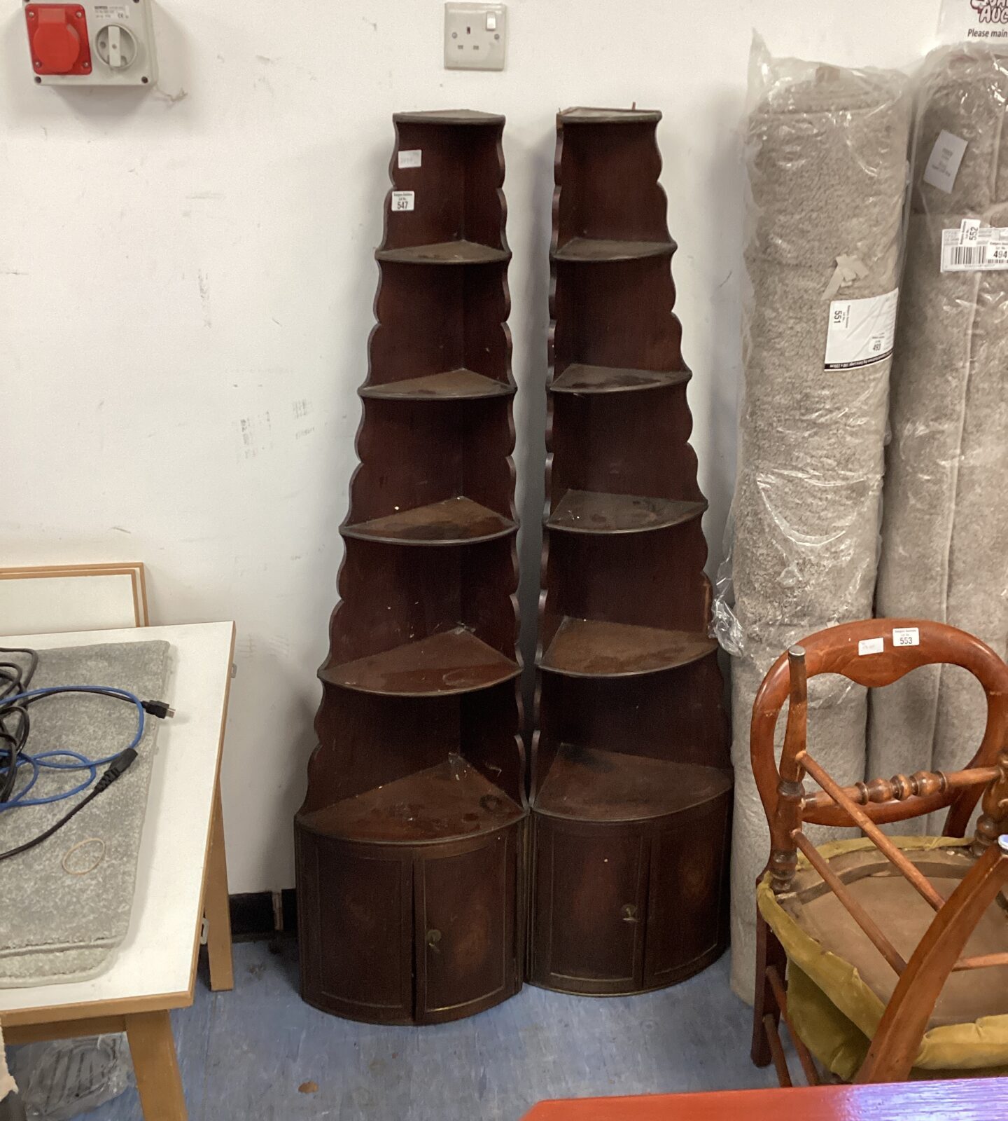 two corner mahogany corner units