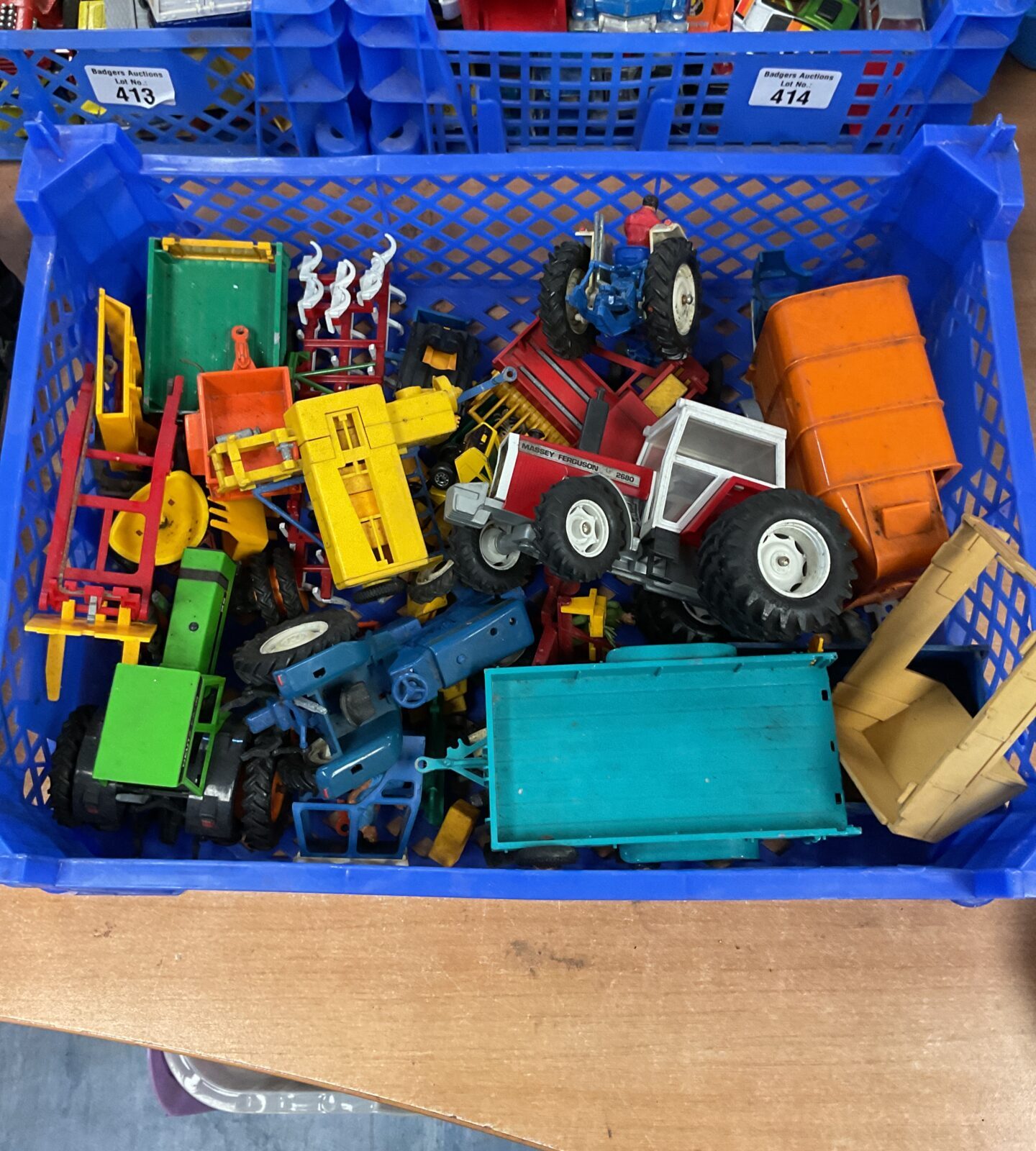 Tray of vintage britans farm tractors, vehicles and accessories