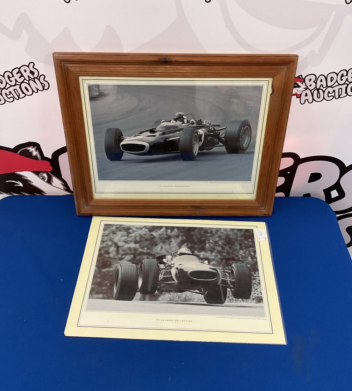 Two formula one classic motor racing prints including sterling moss