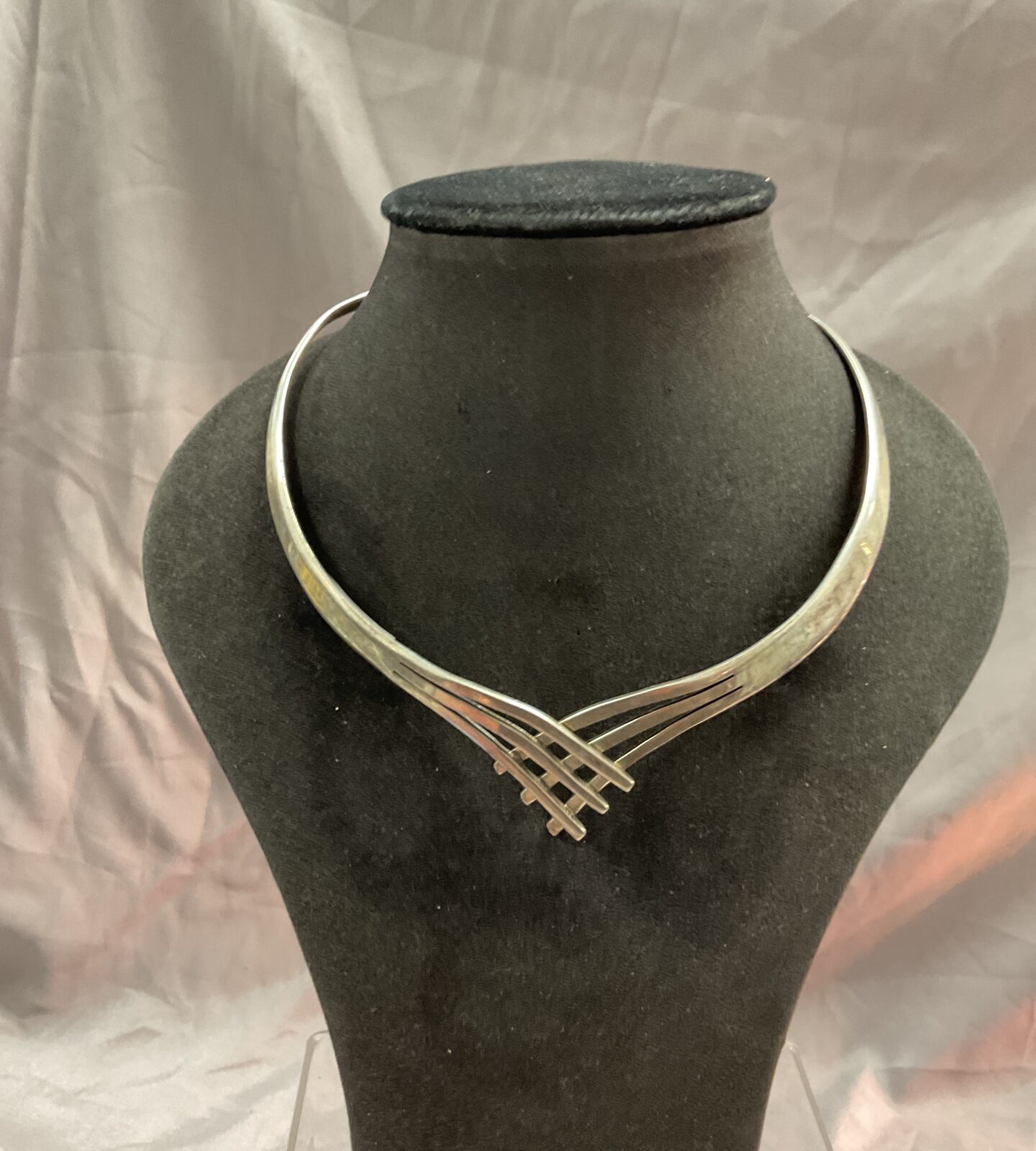 Vintage Sterling 925 Silver Heavy lattice torque collar necklace 44g
