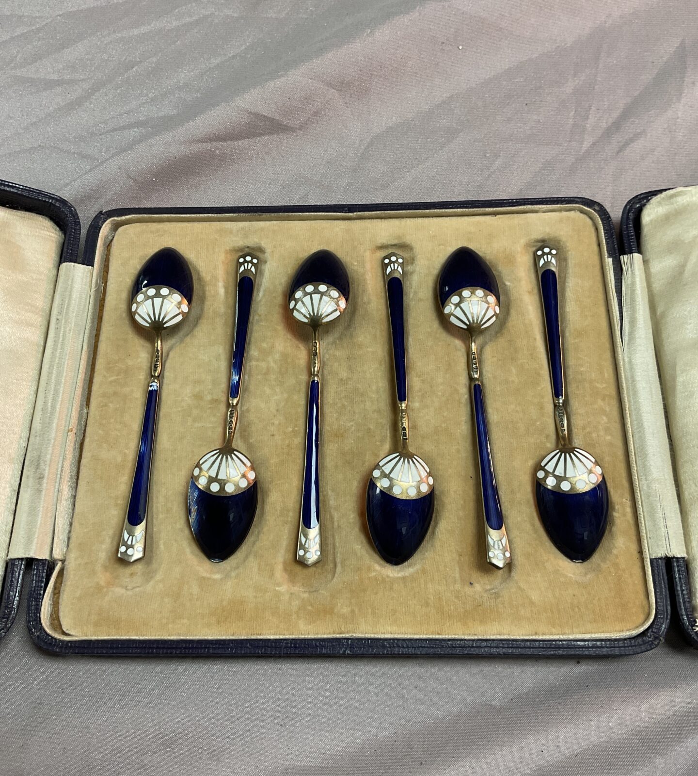 Cased set of 925 Silver gilt enamelled spoons some minor marks - Image 2