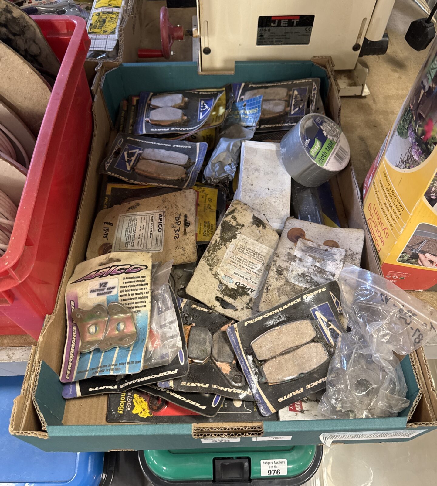 Tray of assorted motorcycle parts
