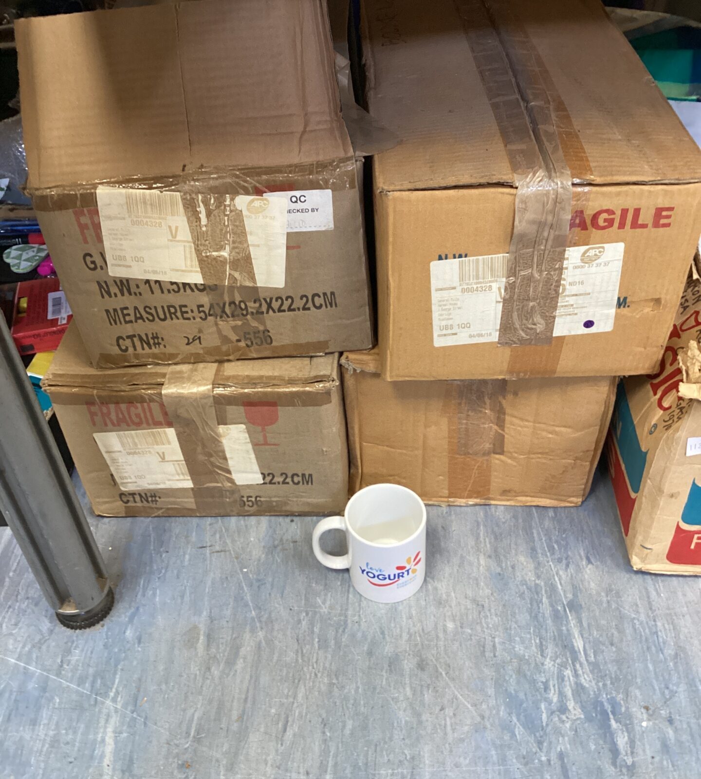 Four boxes assorted mugs