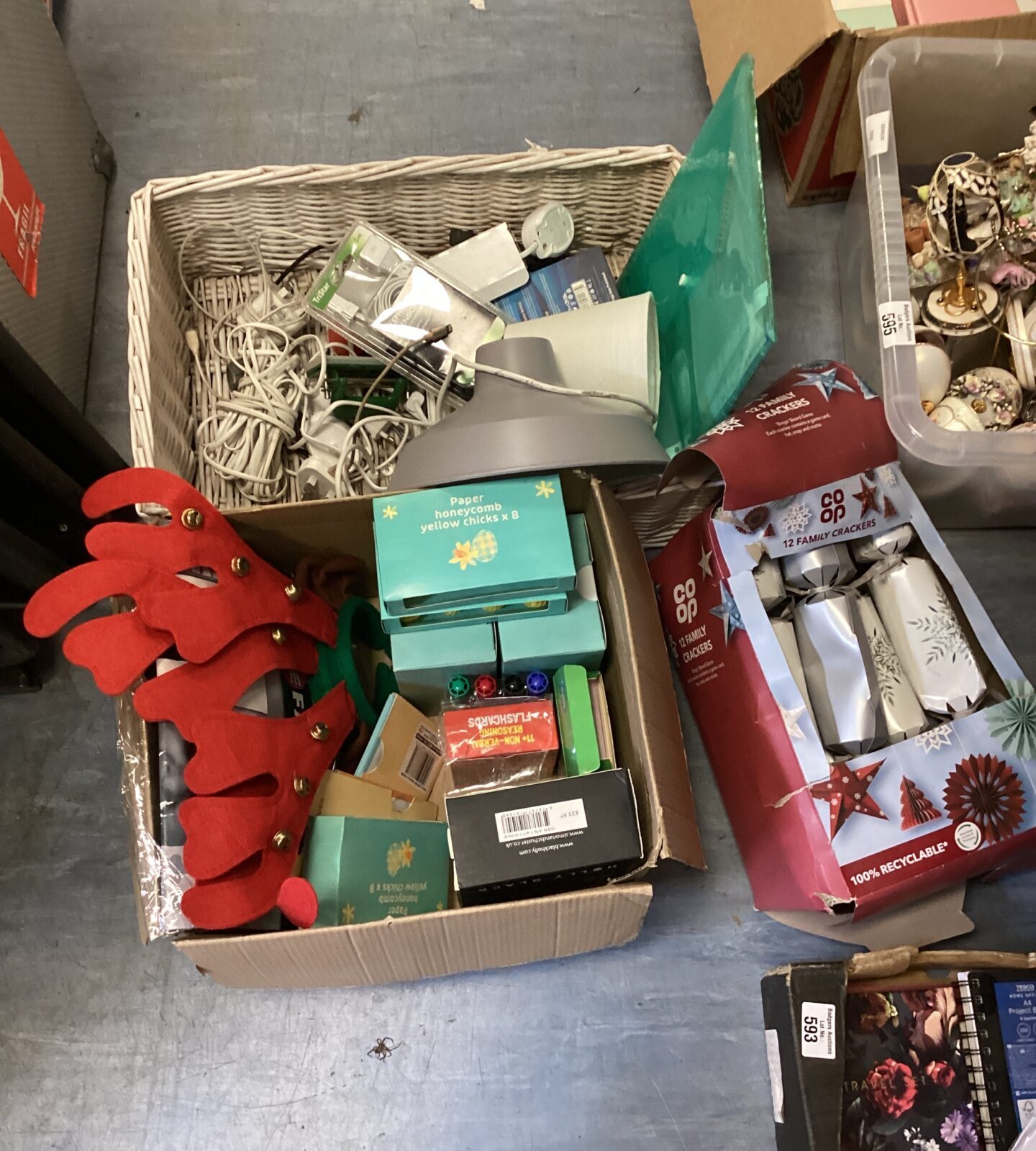 Two boxes of mixed inc cabling & seasonal gifts
