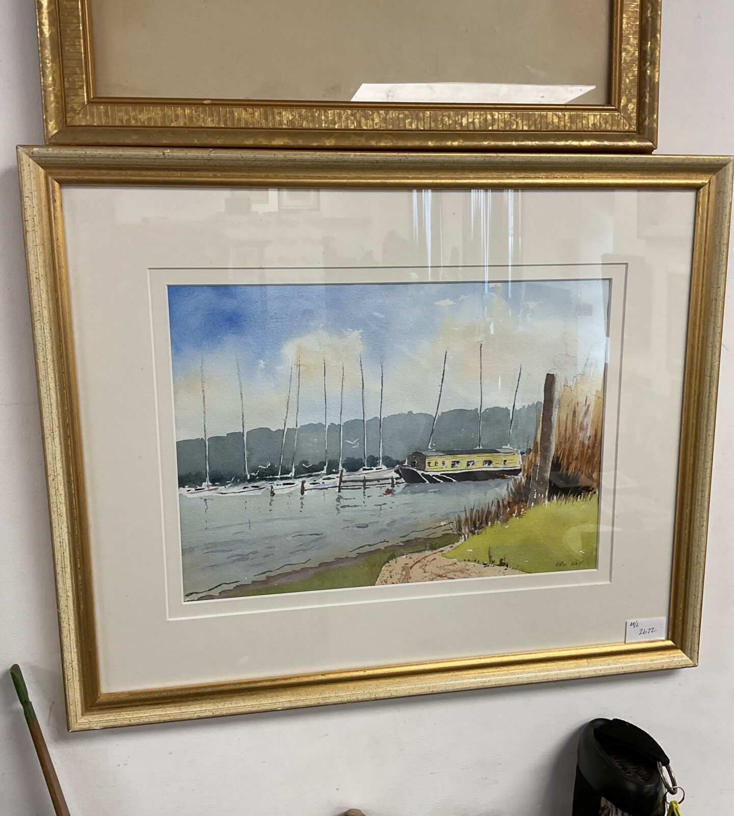Eric kay watercolour of sail boats & canal barge