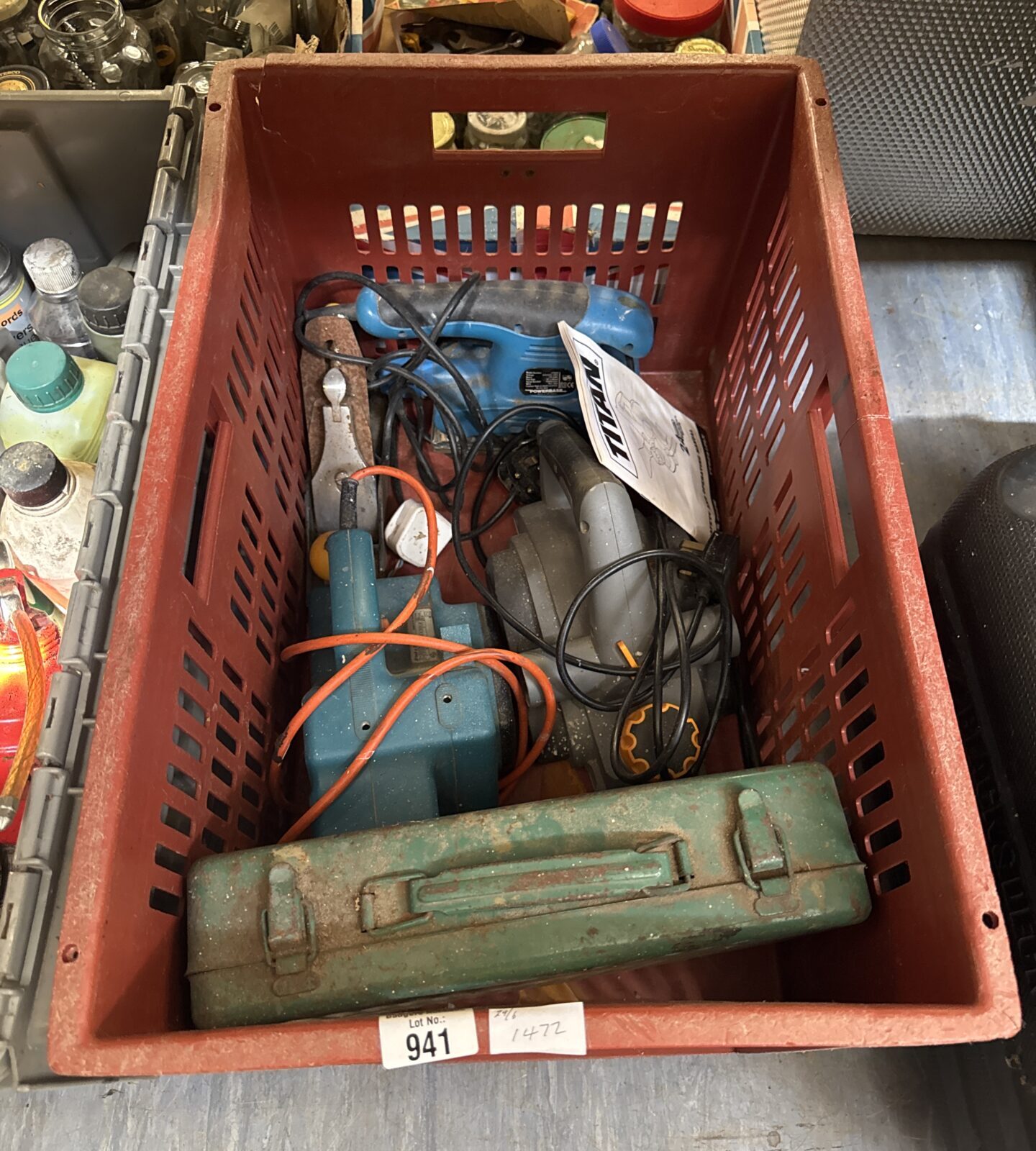Box of assorted untested power tools