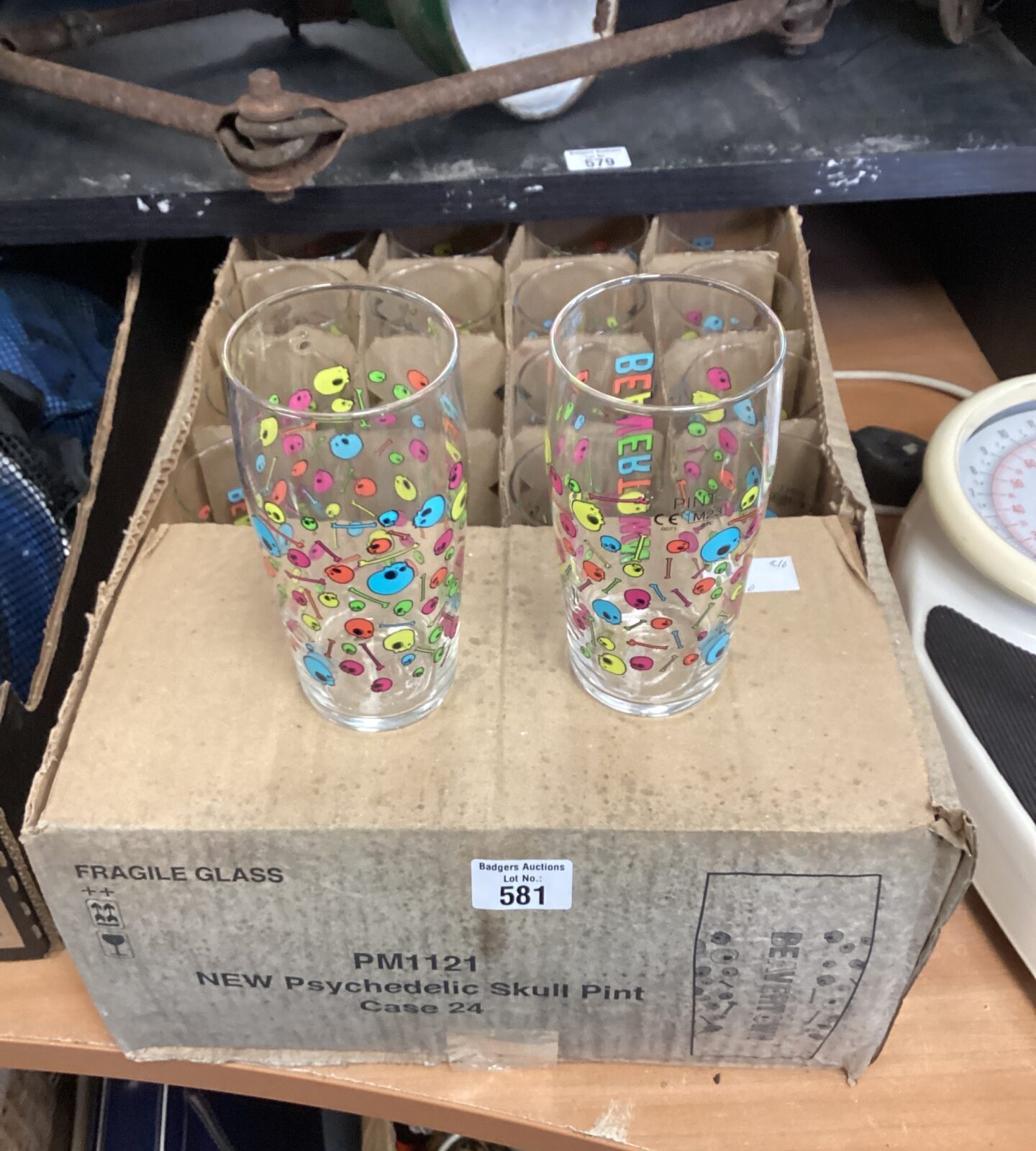 Case of Psychedelic Skull Pint Glasses