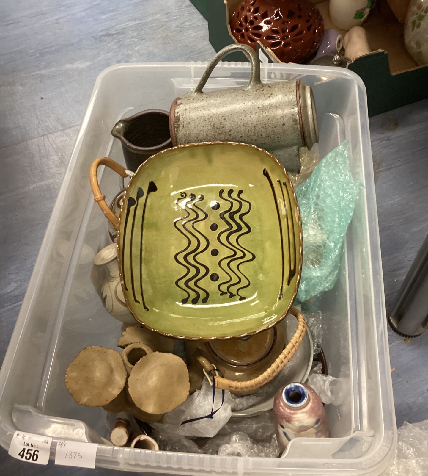Box of hand glazed studio pottery inc Decorative slipware dish