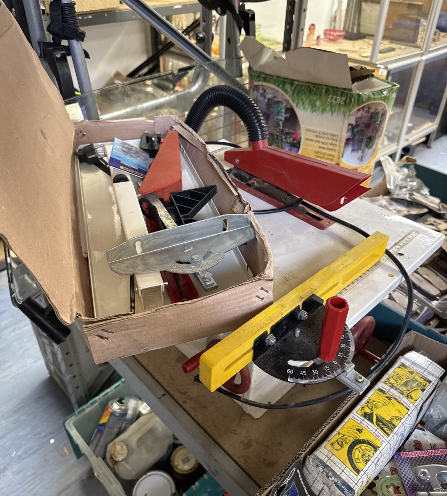 Jet table saw with box of accessories