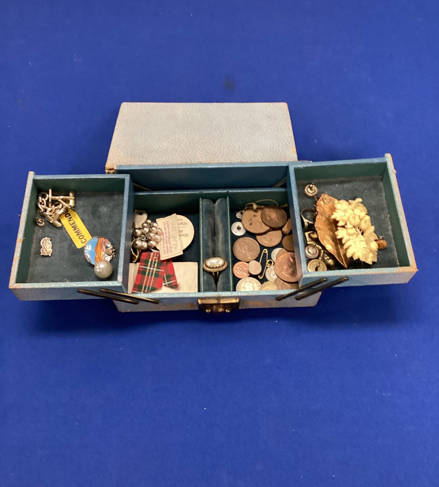 vintage jewellery box with contents