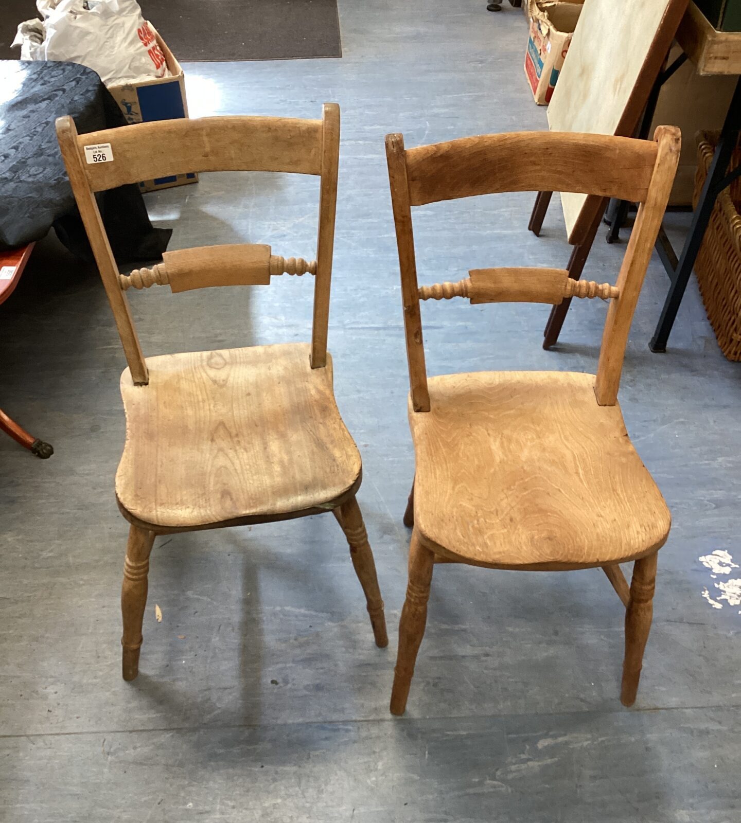 Two vintage pine kitchen chairs
