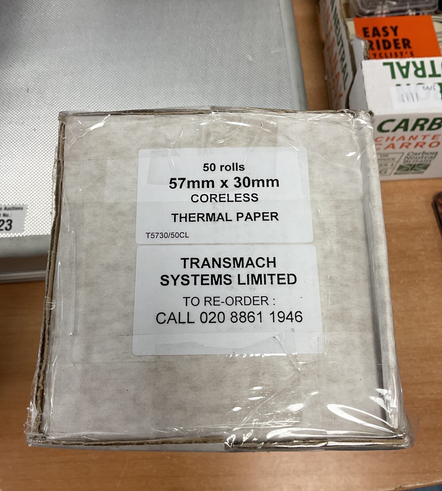 Box of 50 rolls of 57mm x 30mm thermal paper