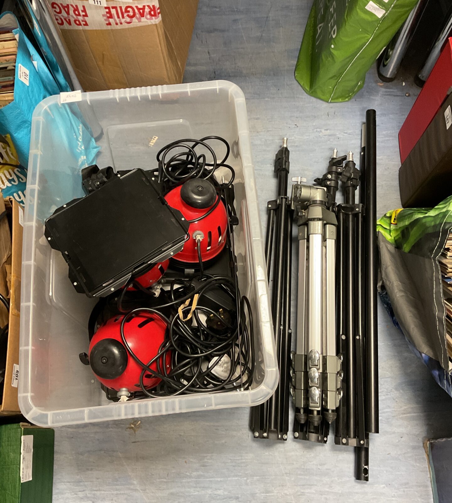 Three spotlights with tripods