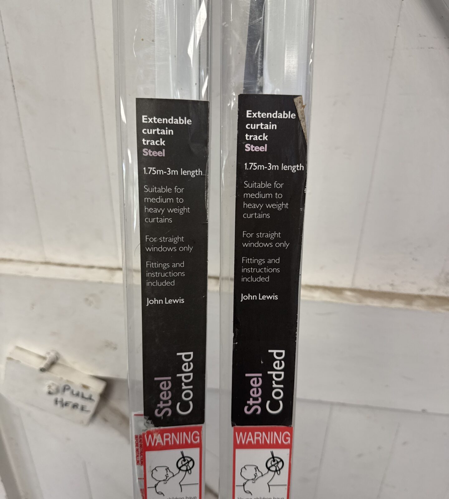 Two John Lewis steel extendable curtain tracks 1.75-3m length white colour - Image 2