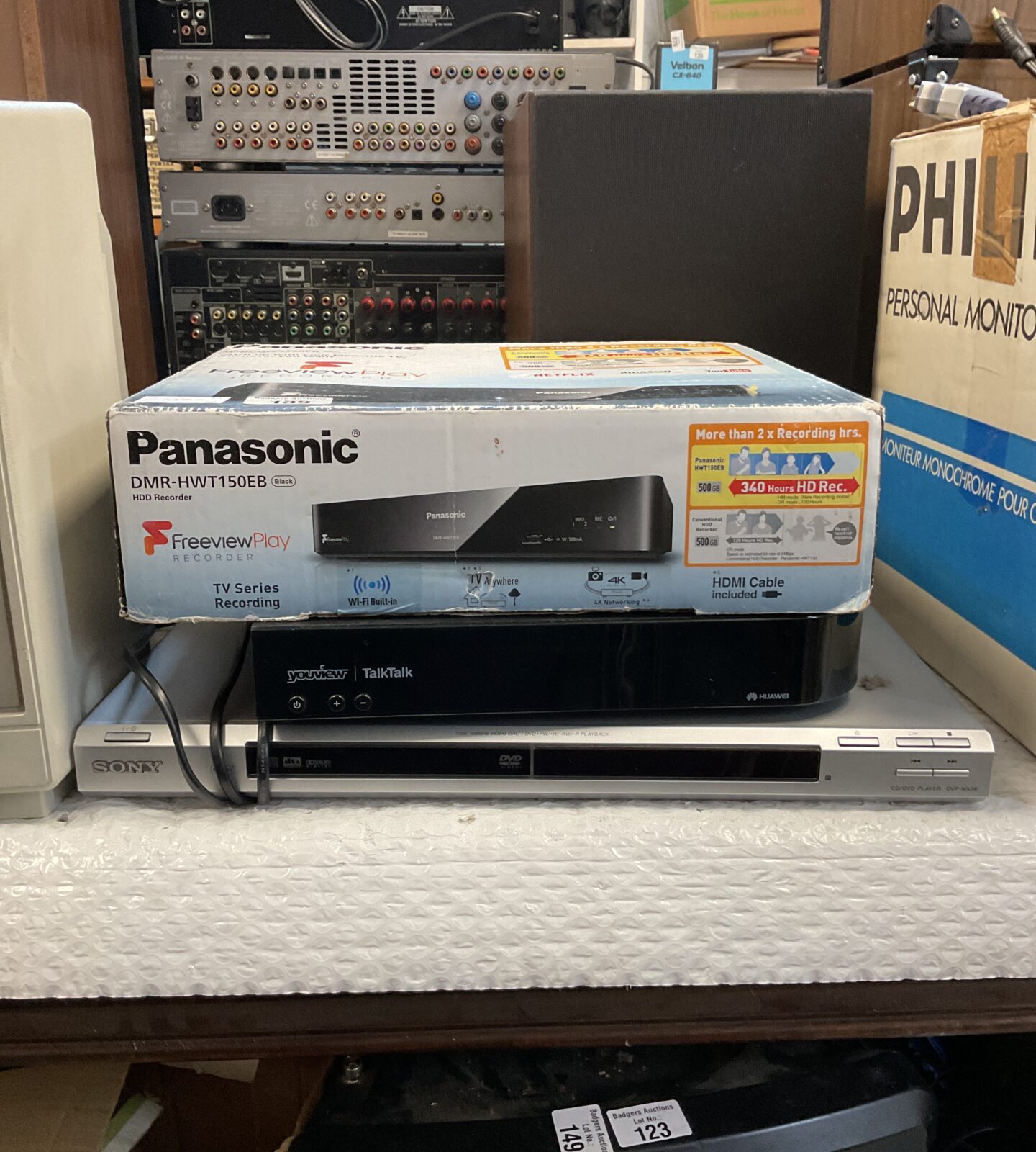 Panasonic dmr-hwt150eb hdd recorder with sony dvd player & youview box
